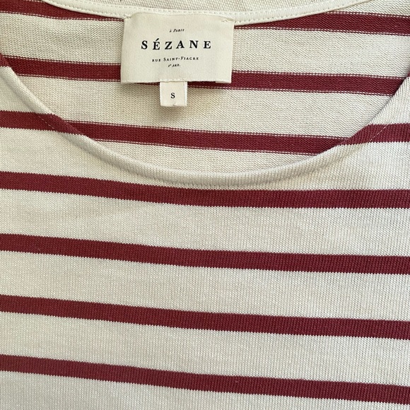 Sézane Colette Marinière Stripe Cotton Shirt in Burgundy Ecru - Picture 6 of 6